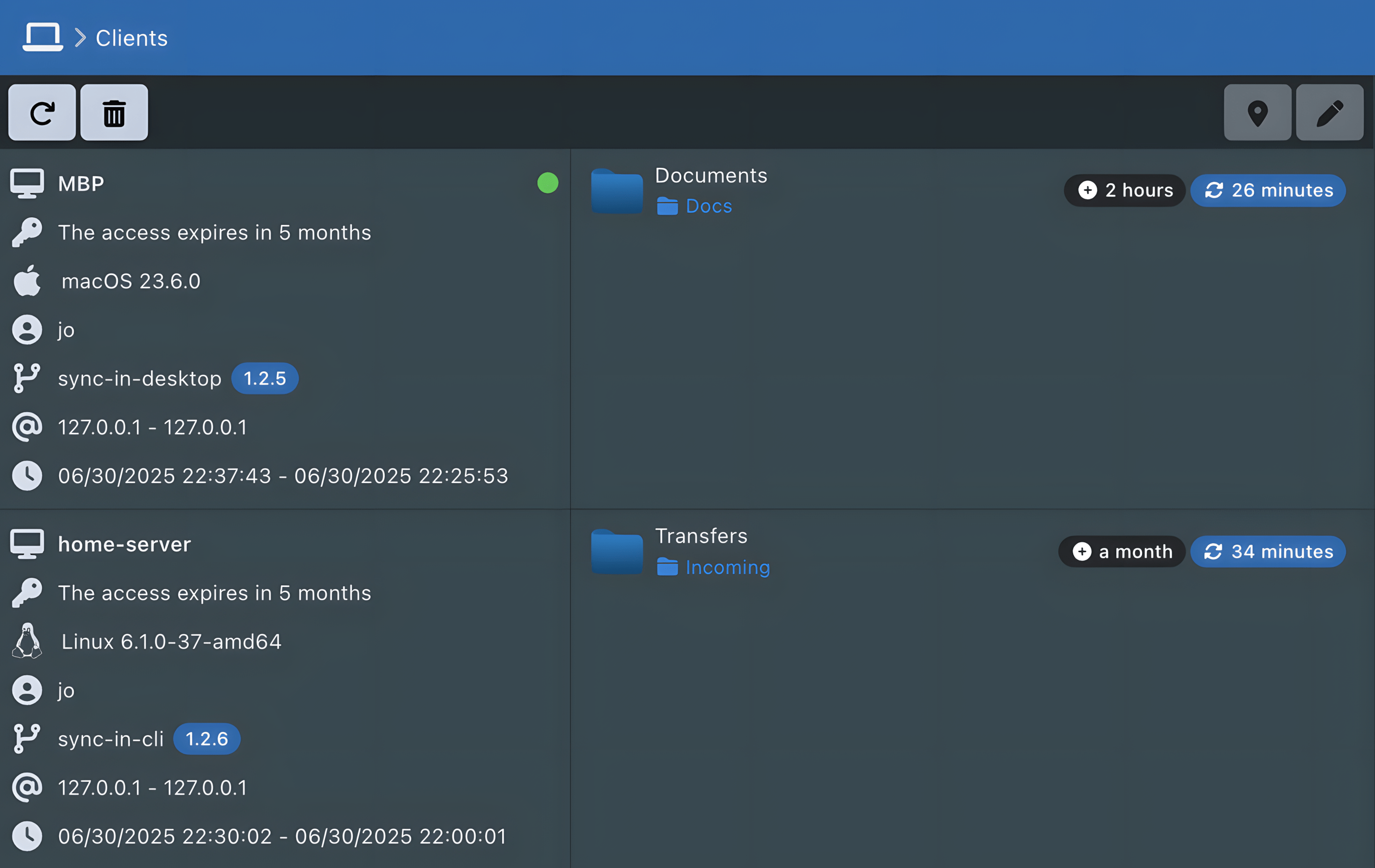 Sync-in-Anwendungsclients und Synchronisierungspfade