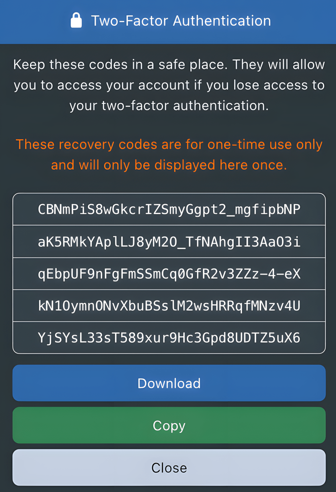 Authentification à deux facteurs étape 2 Codes de récupération de l'authentification à deux facteurs dans Sync-in