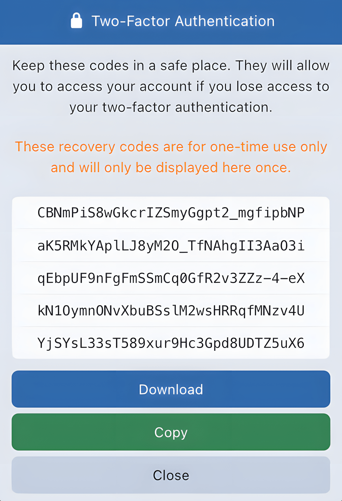Authentification à deux facteurs étape 2 Codes de récupération de l'authentification à deux facteurs dans Sync-in