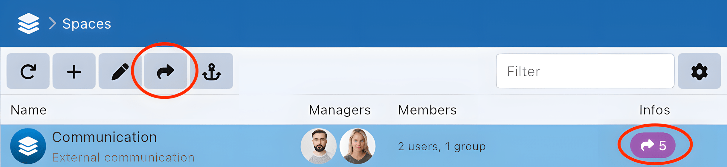 Partages de l'espace Compteur de partages pour un espace collaboratif Sync-in