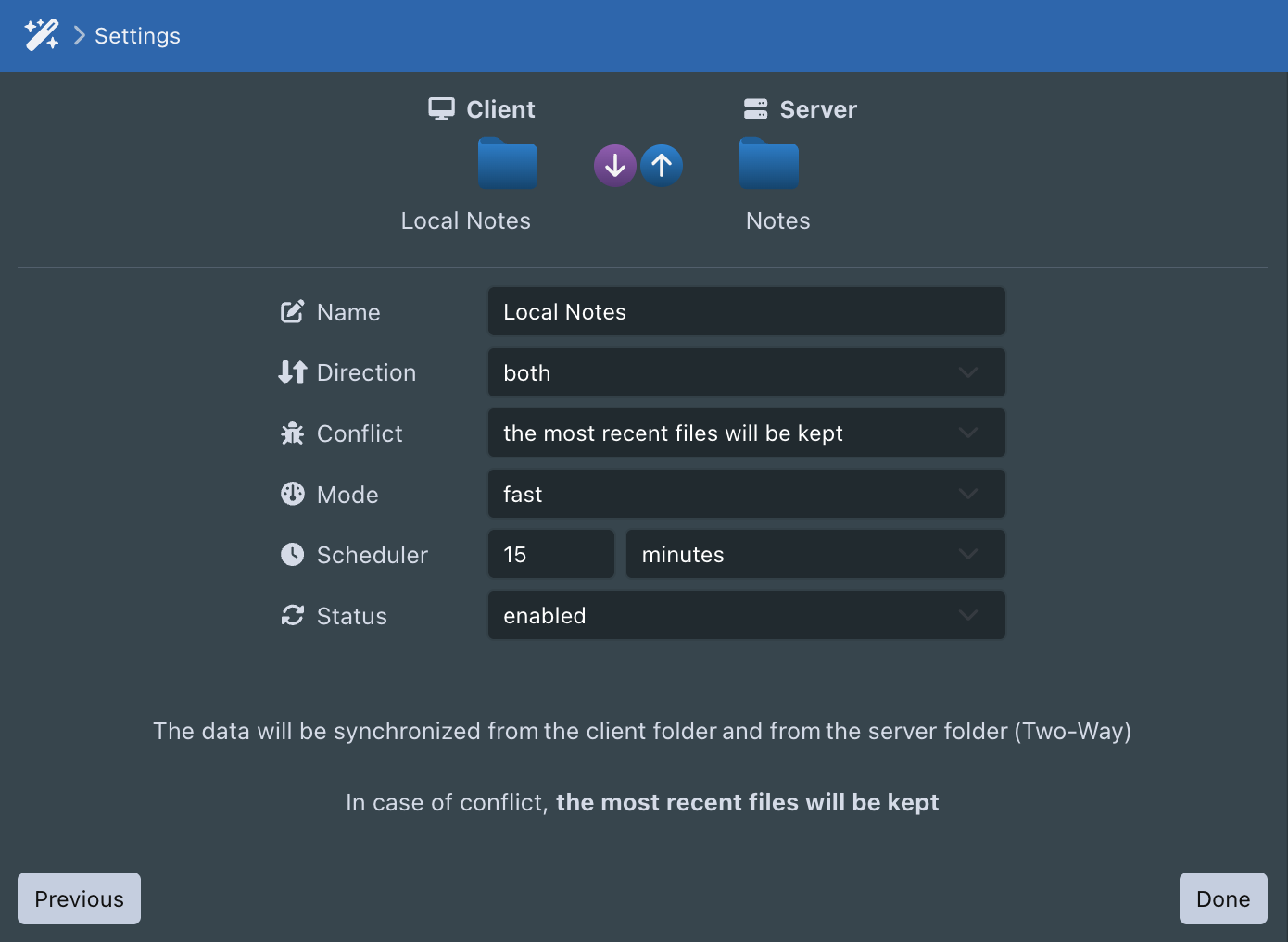 Paramètres de synchronisation desktop dans Sync-in