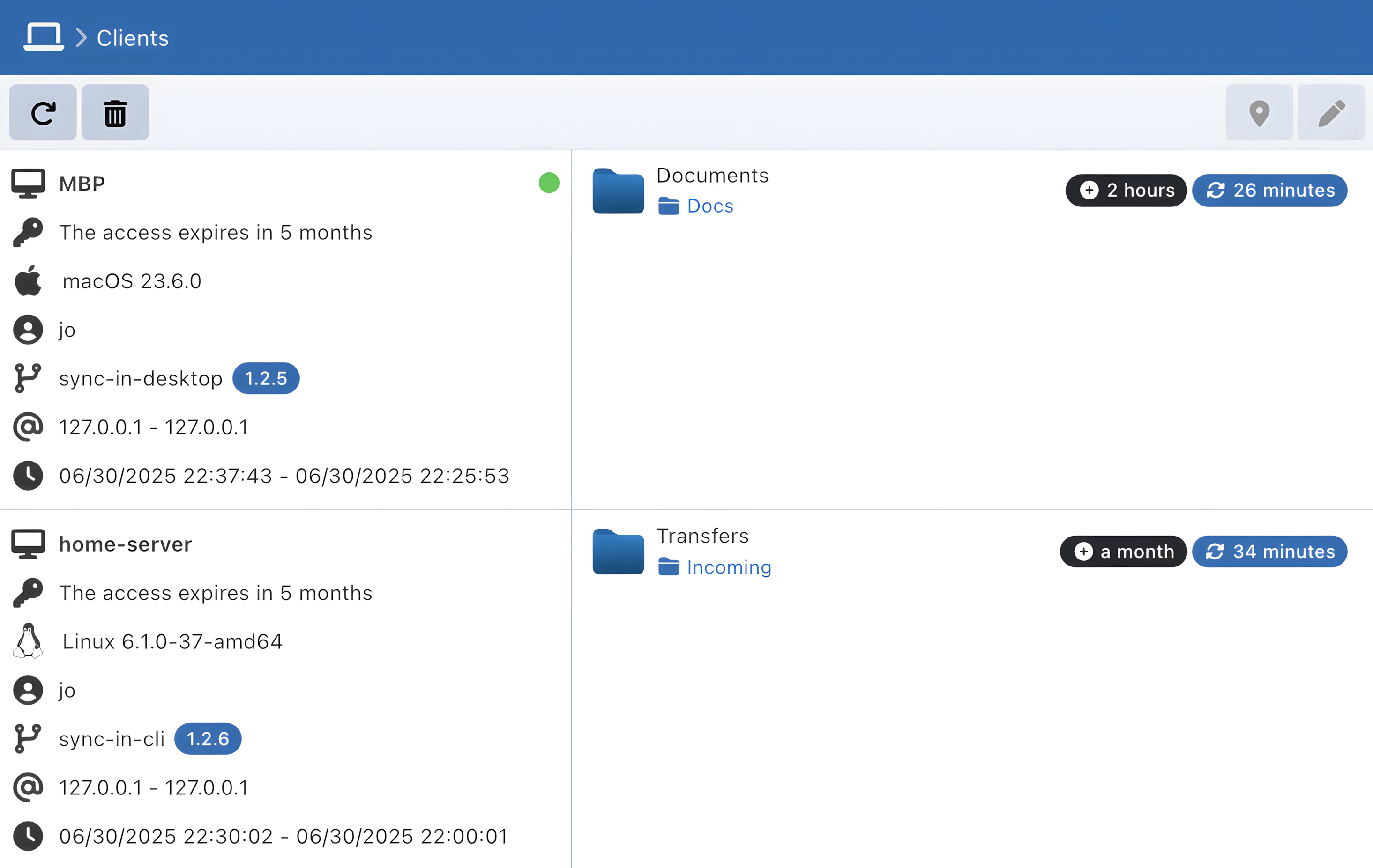 Clients Sync-in application clients and synchronization paths