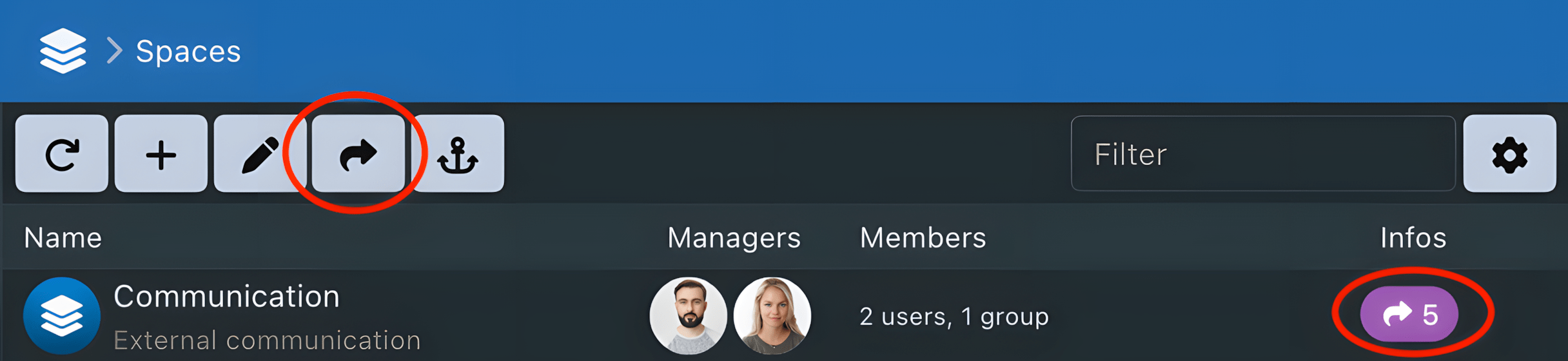 Sync-in share count for a collaborative space