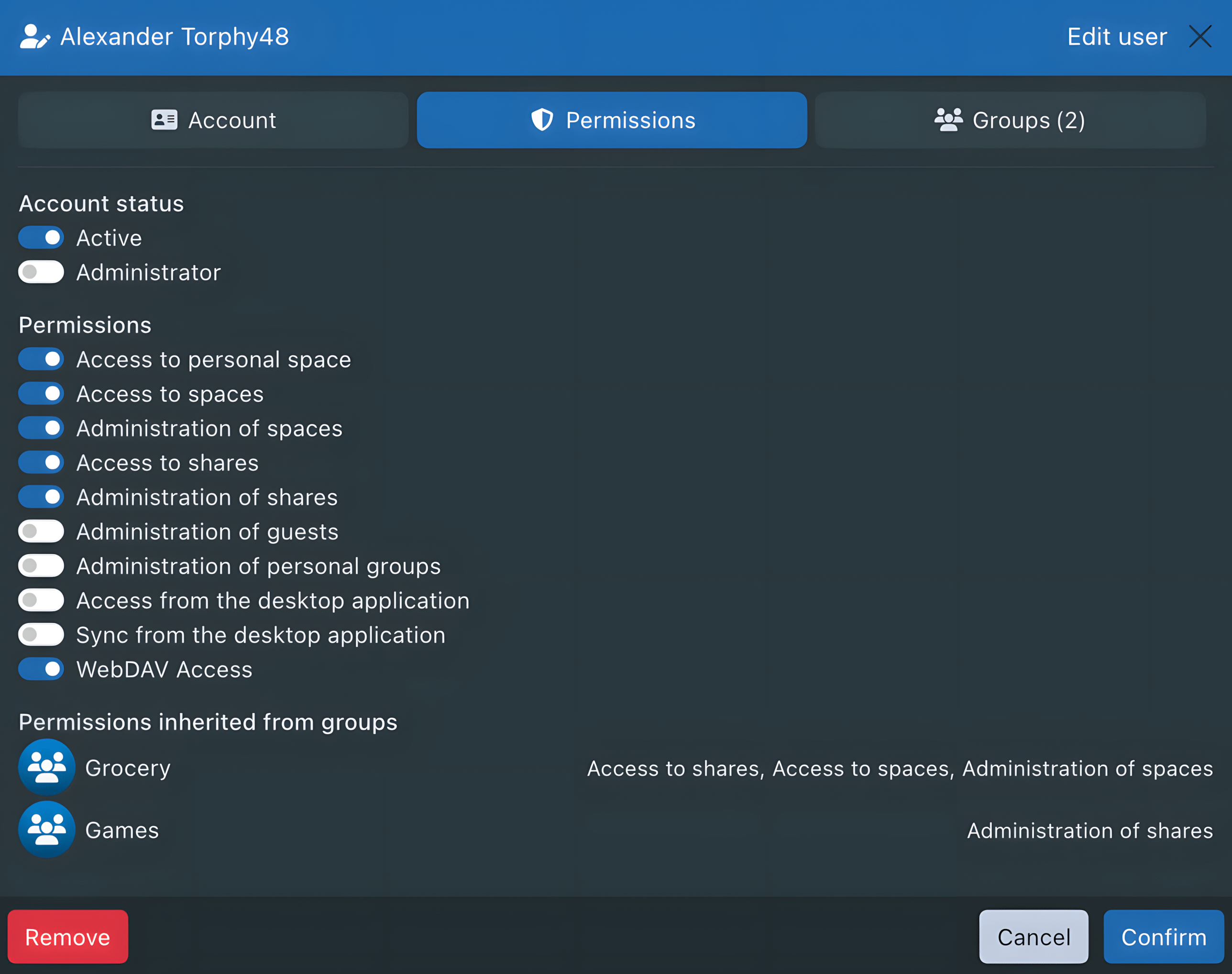 Sync-in user permissions configuration