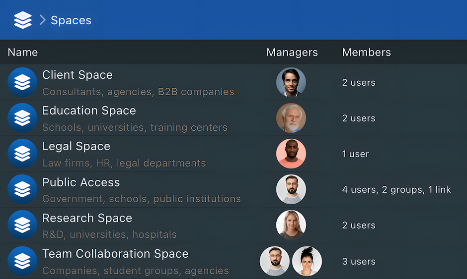Sync-in collaborative spaces interface